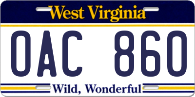WV license plate OAC860