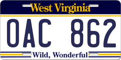 WV license plate OAC862