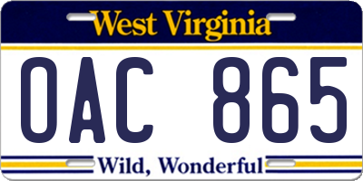 WV license plate OAC865