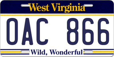 WV license plate OAC866