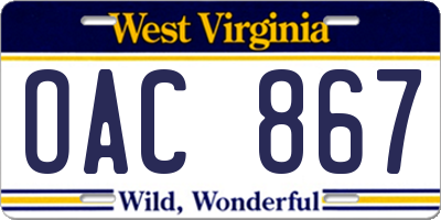 WV license plate OAC867