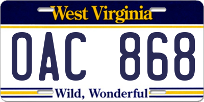 WV license plate OAC868