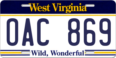 WV license plate OAC869
