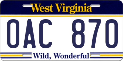 WV license plate OAC870