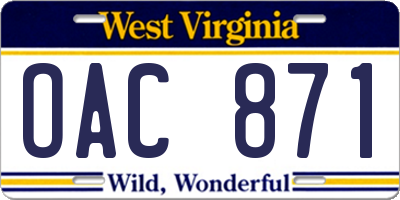 WV license plate OAC871