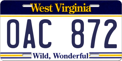 WV license plate OAC872