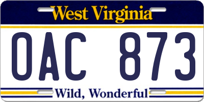 WV license plate OAC873