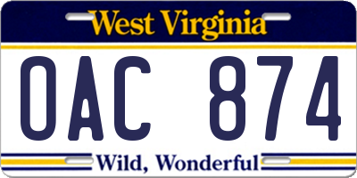 WV license plate OAC874