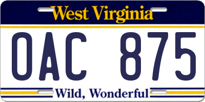 WV license plate OAC875