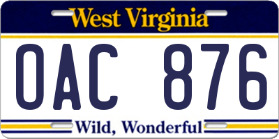 WV license plate OAC876