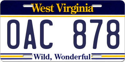 WV license plate OAC878
