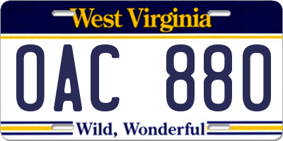 WV license plate OAC880