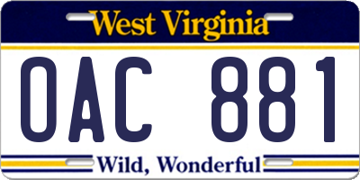 WV license plate OAC881