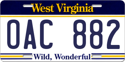 WV license plate OAC882