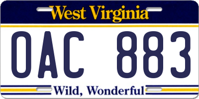 WV license plate OAC883