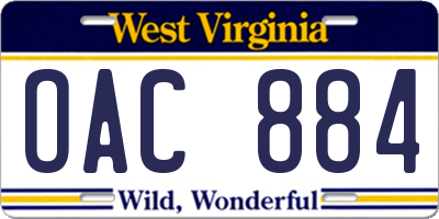 WV license plate OAC884