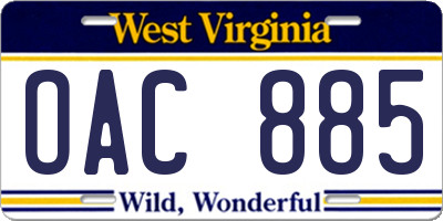 WV license plate OAC885