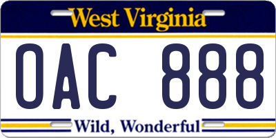 WV license plate OAC888