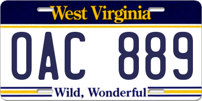 WV license plate OAC889