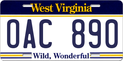 WV license plate OAC890