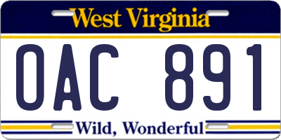 WV license plate OAC891