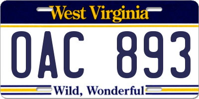 WV license plate OAC893