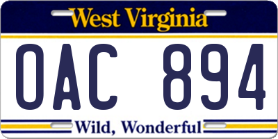 WV license plate OAC894