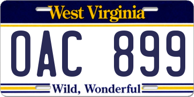 WV license plate OAC899