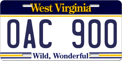 WV license plate OAC900