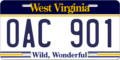 WV license plate OAC901