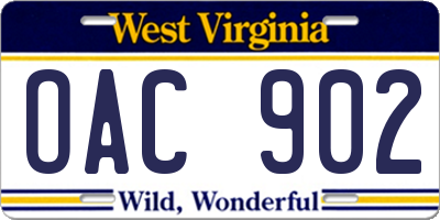WV license plate OAC902
