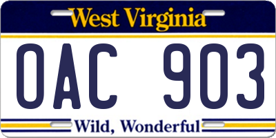 WV license plate OAC903