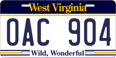 WV license plate OAC904