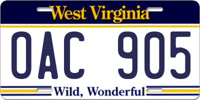 WV license plate OAC905
