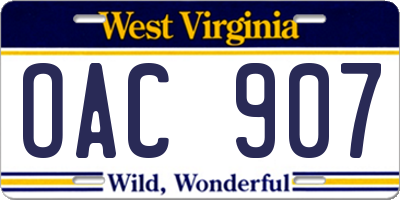 WV license plate OAC907
