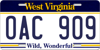 WV license plate OAC909