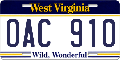 WV license plate OAC910