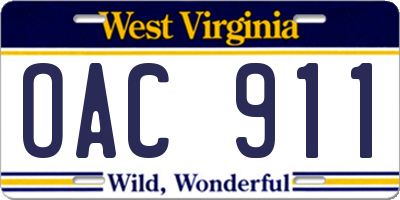WV license plate OAC911