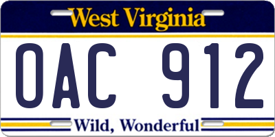 WV license plate OAC912