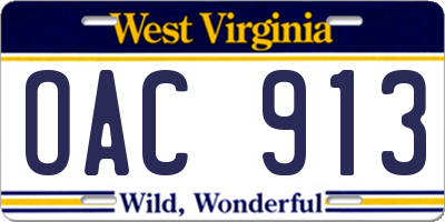 WV license plate OAC913