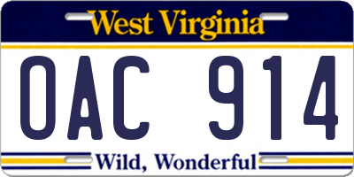 WV license plate OAC914
