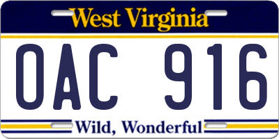 WV license plate OAC916
