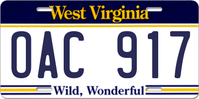 WV license plate OAC917
