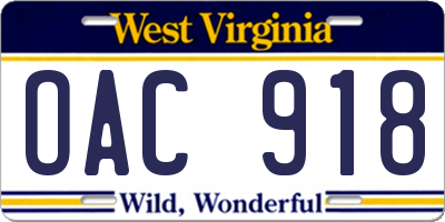 WV license plate OAC918