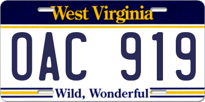 WV license plate OAC919