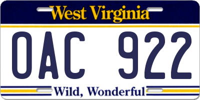 WV license plate OAC922