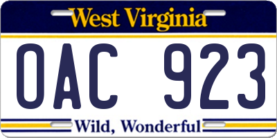 WV license plate OAC923