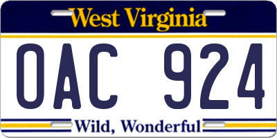 WV license plate OAC924