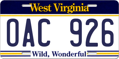 WV license plate OAC926