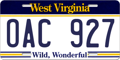WV license plate OAC927